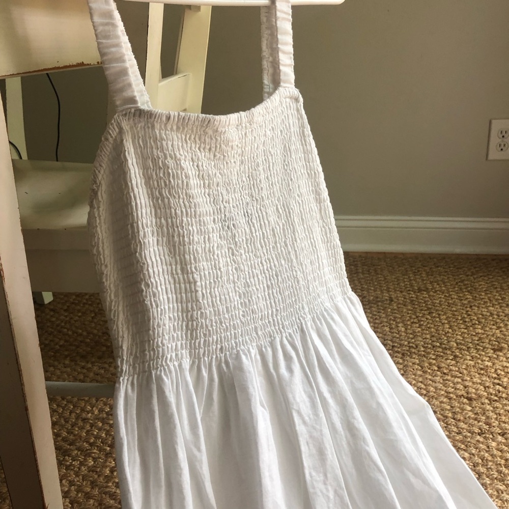 New w Tag: J Crew Smocked Beach Dress. White. Linen Cotton Blend. Size Medium - Picture 5 of 13